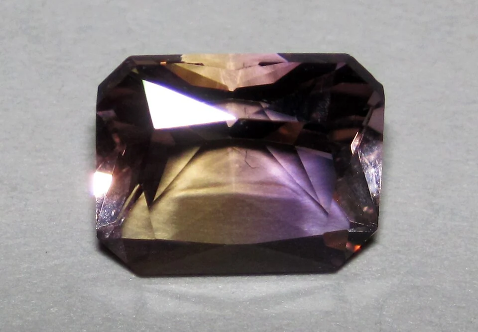 Faceted ametrine with purple and yellow zones
