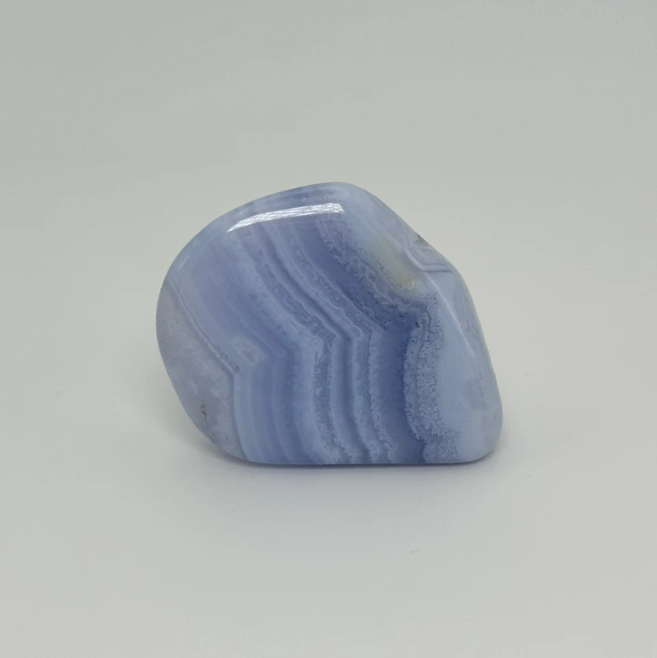 Polished blue lace agate with wavy bands