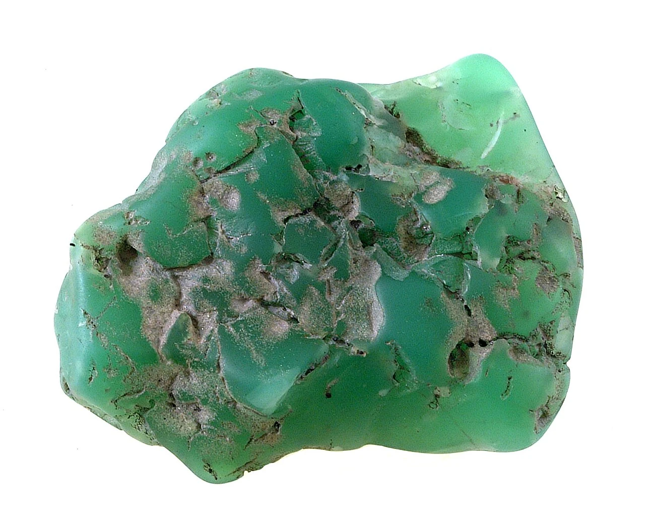 Green chrysoprase with remnants of surrounding rock