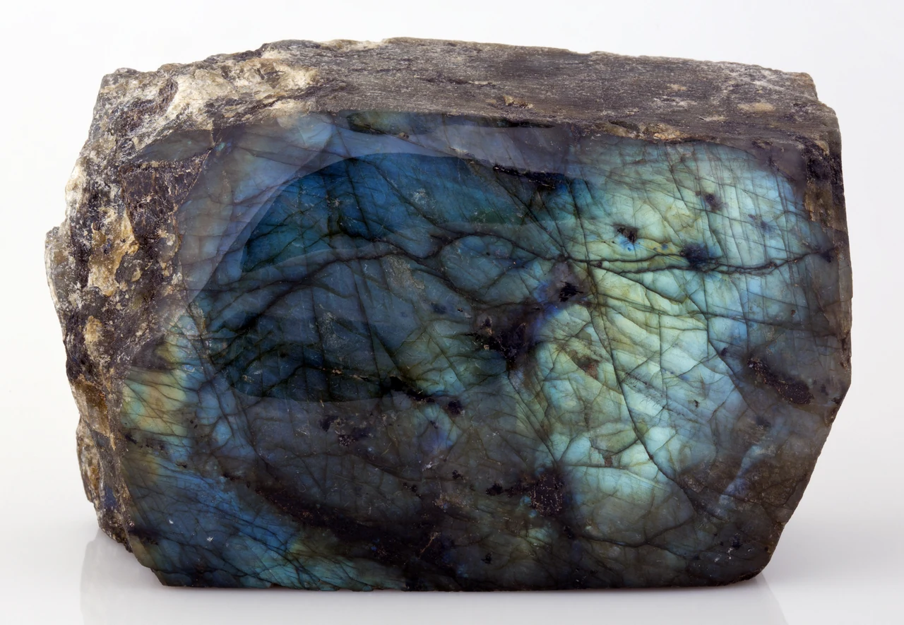 Cut and polished labradorite from the UCL collection, showing blue-green labradorescence.