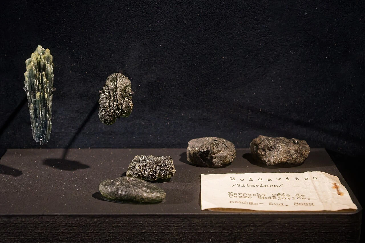 Moldavites from Koroseky on museum display