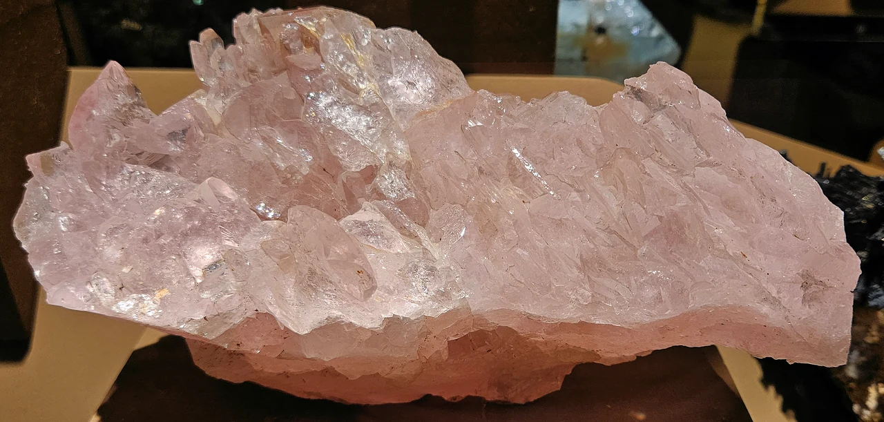 Pale pink morganite on museum display