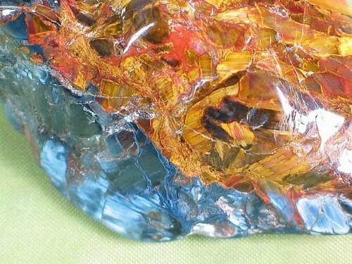 Close-up of multicoloured pietersite from China