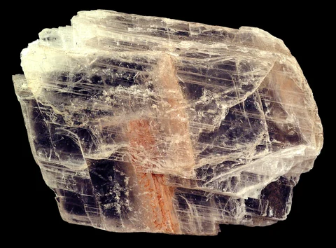 Transparent, layered selenite specimen — the clear variety of gypsum — about 8 cm across.