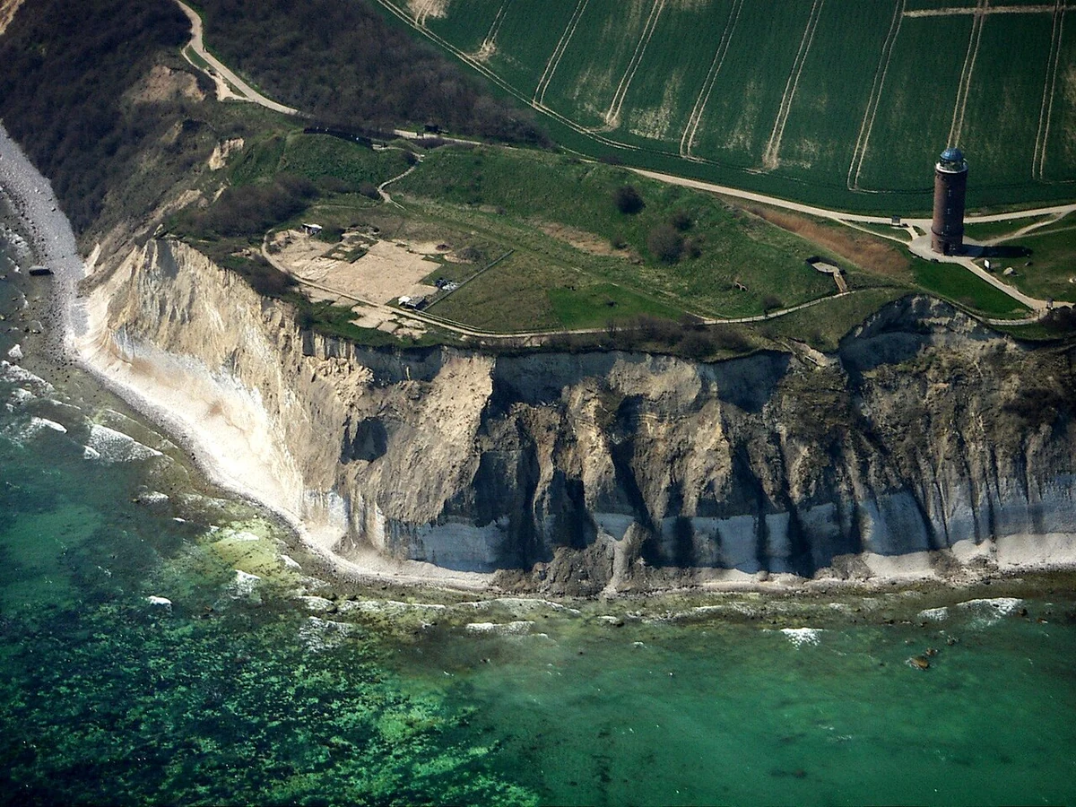 A modern aerial photograph of the surviving hillfort site at Cape Arkona.