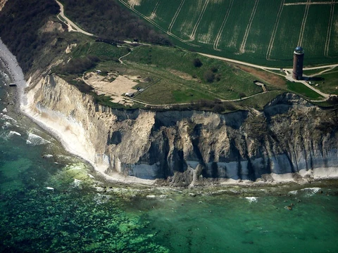 A modern aerial photograph of the surviving hillfort site at Cape Arkona.