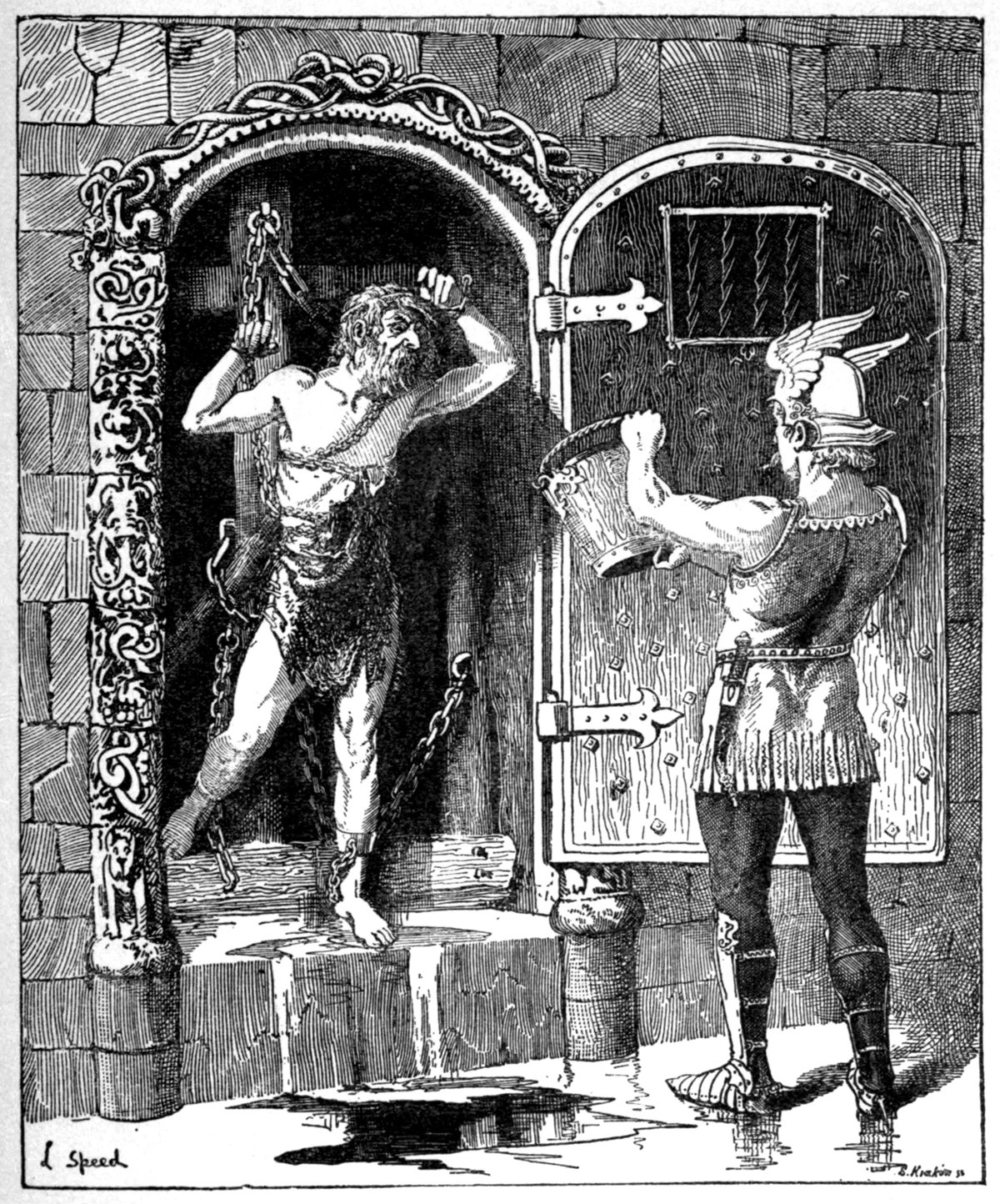 Lancelot Speed's illustration for The Death of Koschei the Deathless in The Red Fairy Book, 1890; a literary illustration from another edition of the Koshchei tale.
